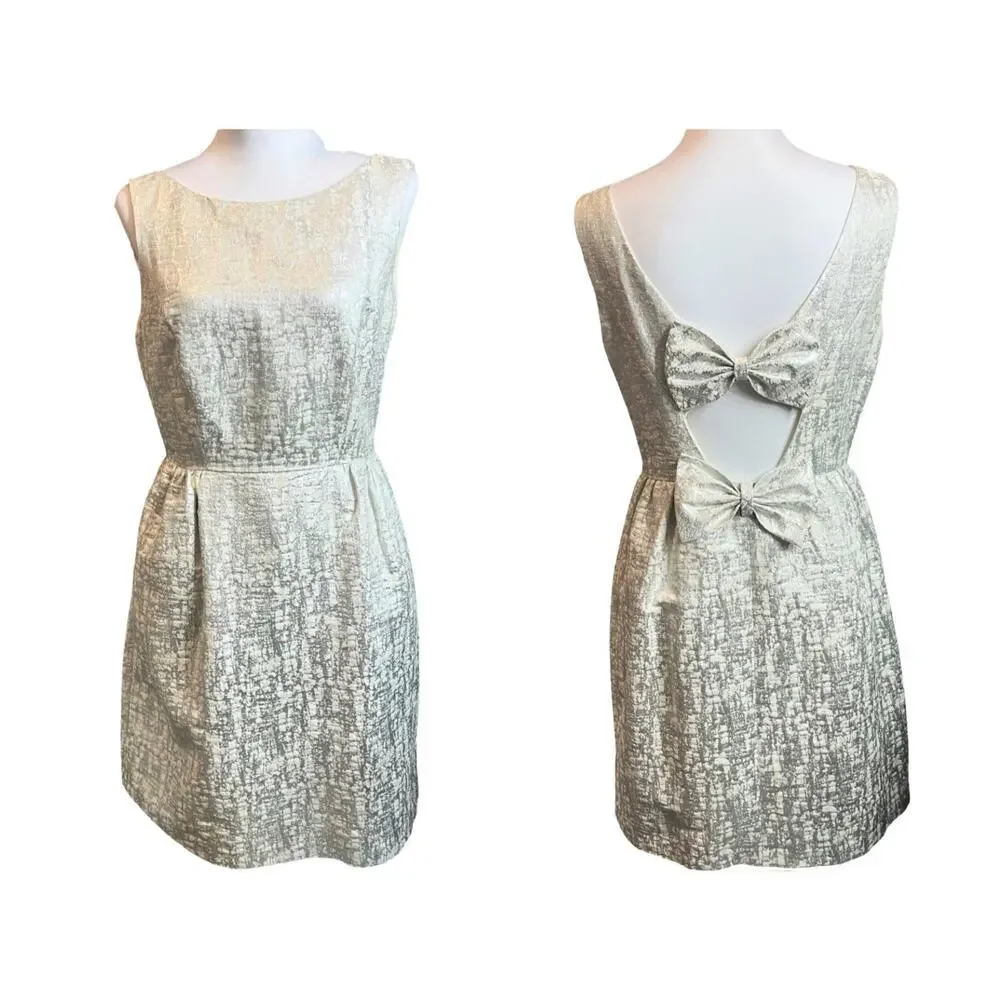 Vintage Erin Fetherston Coquette Retro Metallic Bow Dress 10 Bridal Shower - Picture 2 of 11